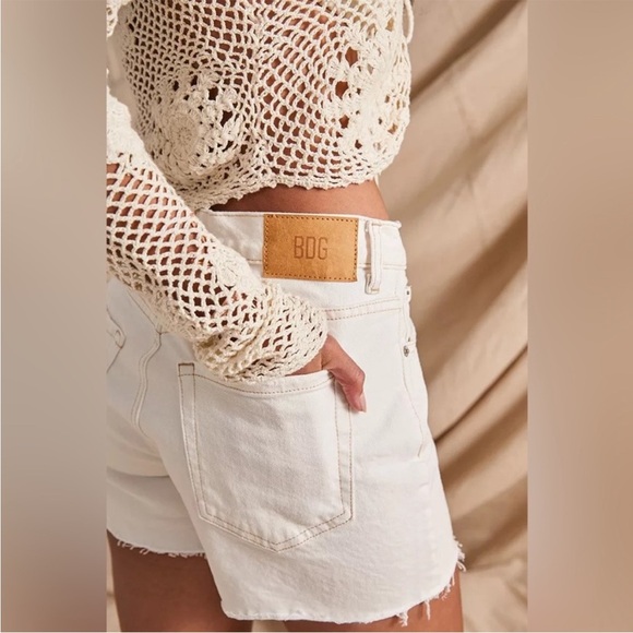 BDG Pants - BDG | A-Line White Distressed Denim Shorts